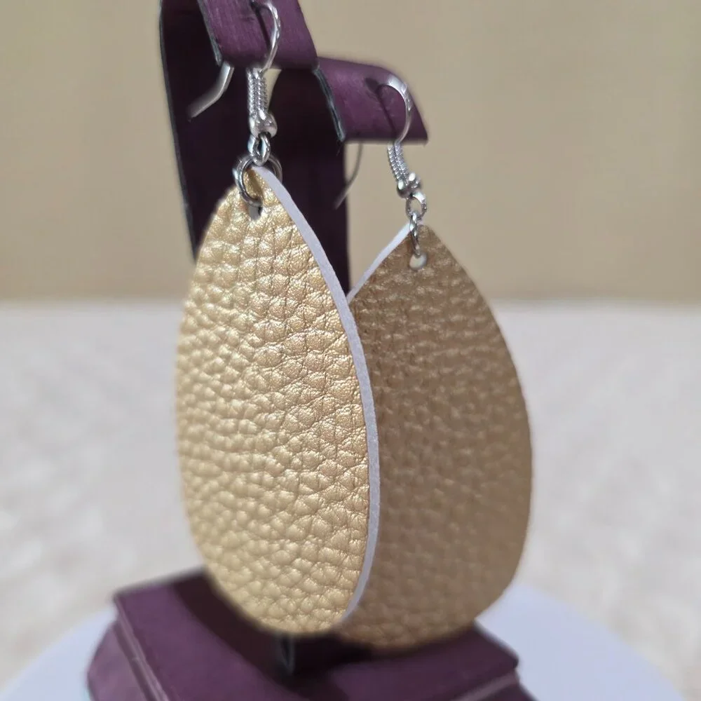 Gold Textured Teardrop Lame' Large Handmade Craft Dangle Pierced Earrings